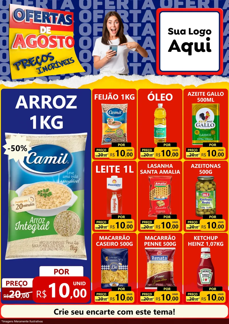 Modelo de Encarte para Encarte A4 Vertical com o tema Ofertas de Agosto - Preços Incríveis para Supermercado