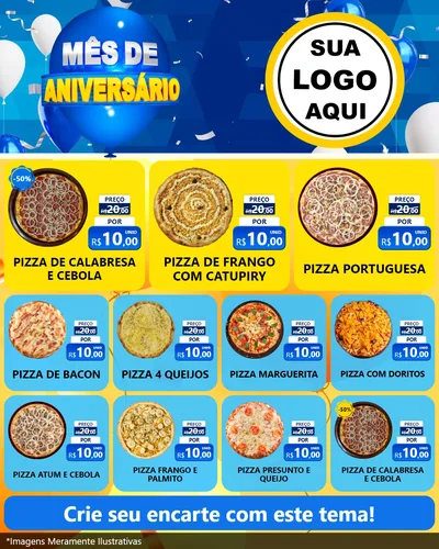 Modelo de Rede Social para Feed Instagram com o tema Mês de Aniversário para Pizzaria