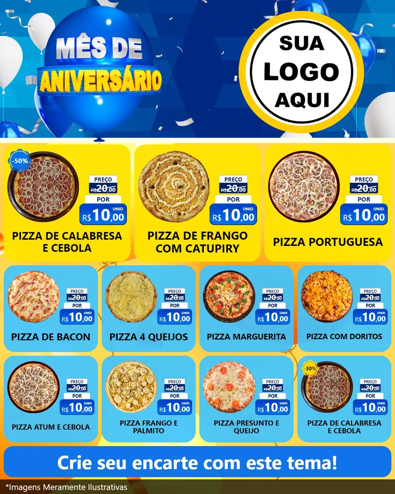 Modelo de Rede Social para Feed Instagram com o tema Mês de Aniversário para Pizzaria