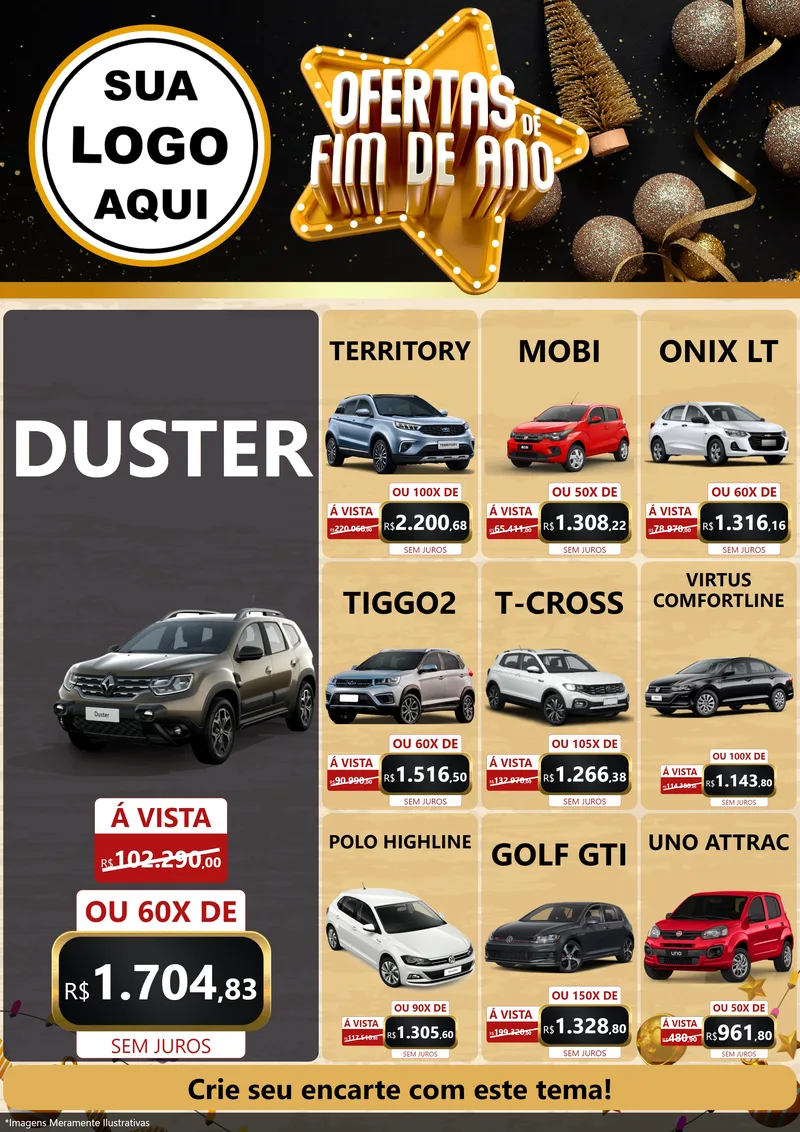 Modelo de Encarte para Encarte A4 Vertical com o tema Ofertas de Fim de Ano para Concessionaria de Carros