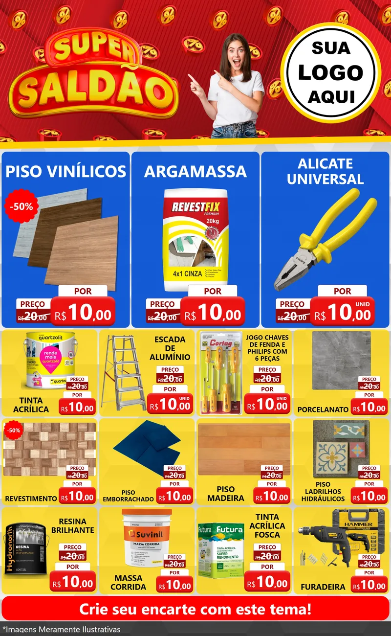 Modelo de Encarte para Encarte Grande com o tema Super Saldão para Material para Construção