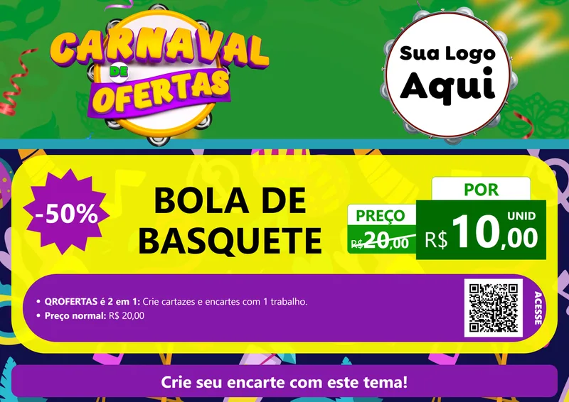 Modelo de Cartaz para Cartaz A4 Horizontal com o tema Carnaval de Ofertas para Artigos Esportivos