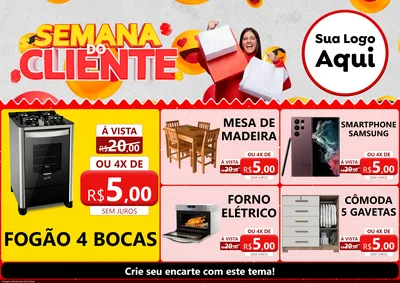 Modelo de Encarte para Encarte A4 Horizontal com o tema Semana do Cliente para Móveis e Eletro