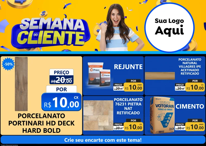 Modelo de Encarte para Encarte A4 Horizontal com o tema Semana do Cliente para Pisos e revestimentos