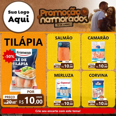 Modelo de Rede Social para Feed Facebook com o tema Promoção Namorados para Peixaria