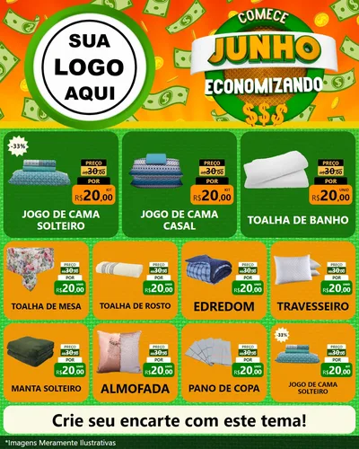 Modelo de Rede Social para Feed Instagram com o tema Comece Junho Economizando para Cama, Mesa e Banho