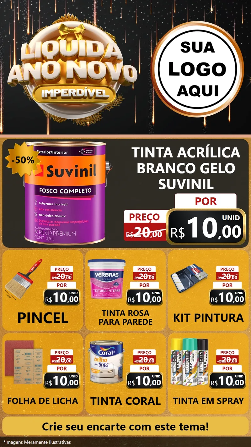 Modelo de Rede Social para Stories com o tema Liquida Ano Novo Imperdível para Tintas e Ferramentas