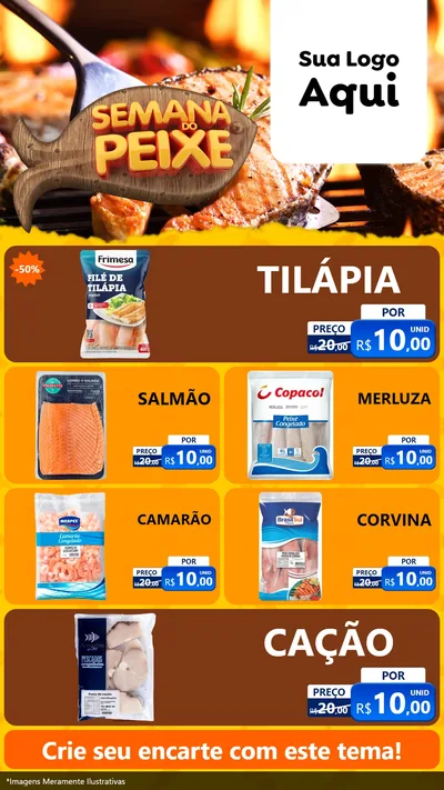 Modelo de TV para TV Vertical com o tema Semana do Peixe para Peixaria