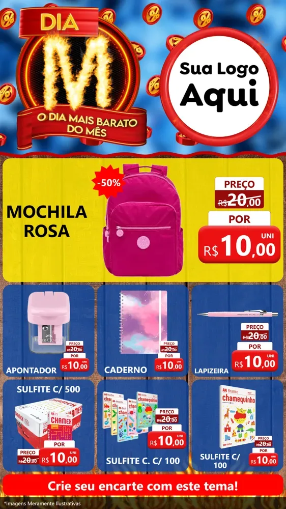 Modelo de Rede Social para Stories com o tema Dia M - O Dia Mais Barato Do Mês para Papelaria