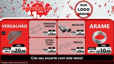 Modelo de TV para TV Horizontal com o tema Promoção de Aniversário - 1 Ano para Ferragens