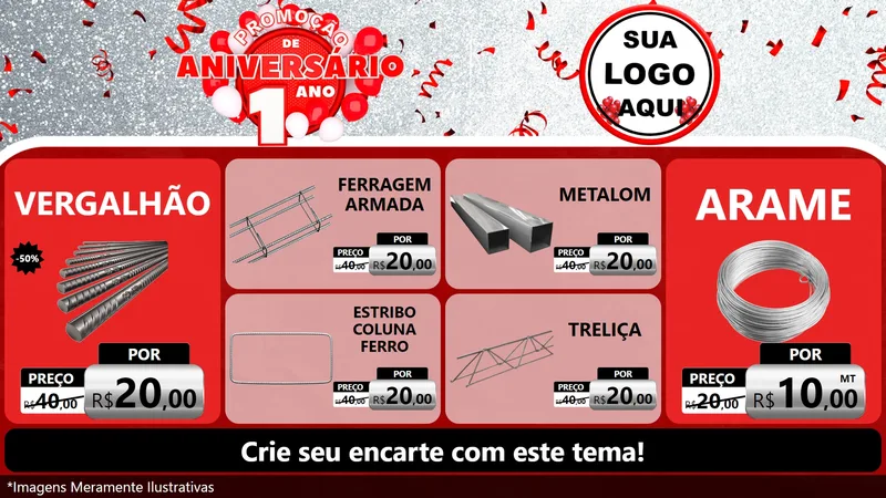 Modelo de TV para TV Horizontal com o tema Promoção de Aniversário - 1 Ano para Ferragens