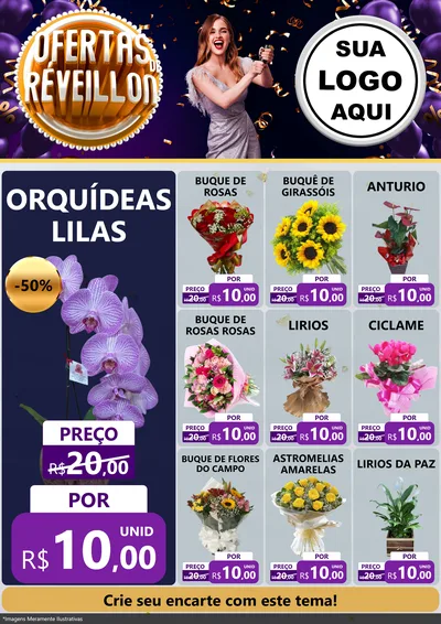 Modelo de Encarte para Encarte A4 Vertical com o tema Ofertas de Réveillon para Floricultura e jardim