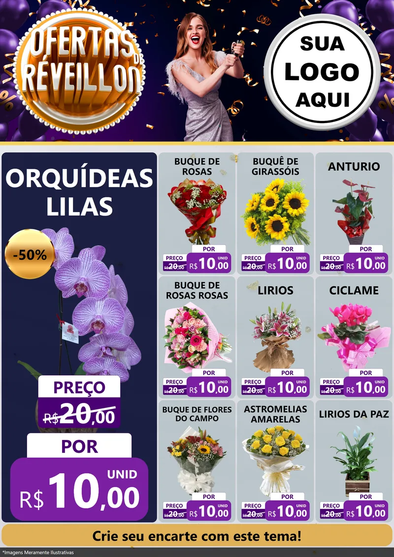 Modelo de Encarte para Encarte A4 Vertical com o tema Ofertas de Réveillon para Floricultura e jardim
