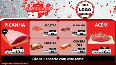 Modelo de TV para TV Horizontal com o tema Promoção de Aniversário - 25Anos para Açougue