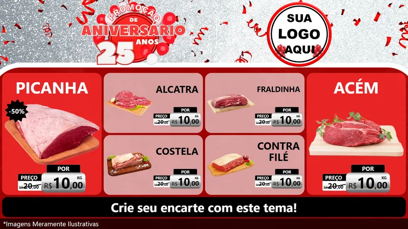 Modelo de TV para TV Horizontal com o tema Promoção de Aniversário - 25Anos para Açougue