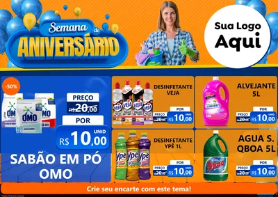 Modelo de Encarte para Encarte A4 Horizontal com o tema Semana de Aniversário para Produtos de Limpeza