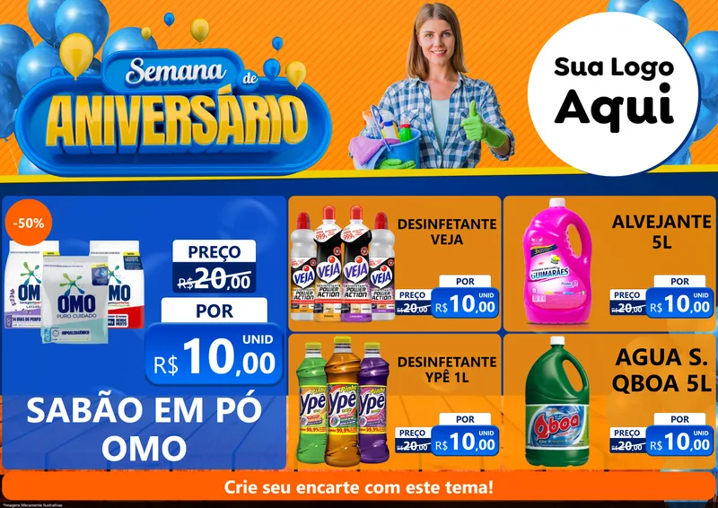 Modelo de Encarte para Encarte A4 Horizontal com o tema Semana de Aniversário para Produtos de Limpeza