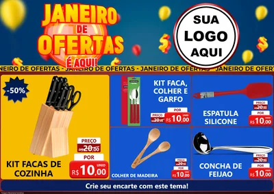 Modelo de Encarte para Encarte A4 Horizontal com o tema Janeiro de Ofertas É Aqui! para Utilidades Domésticas