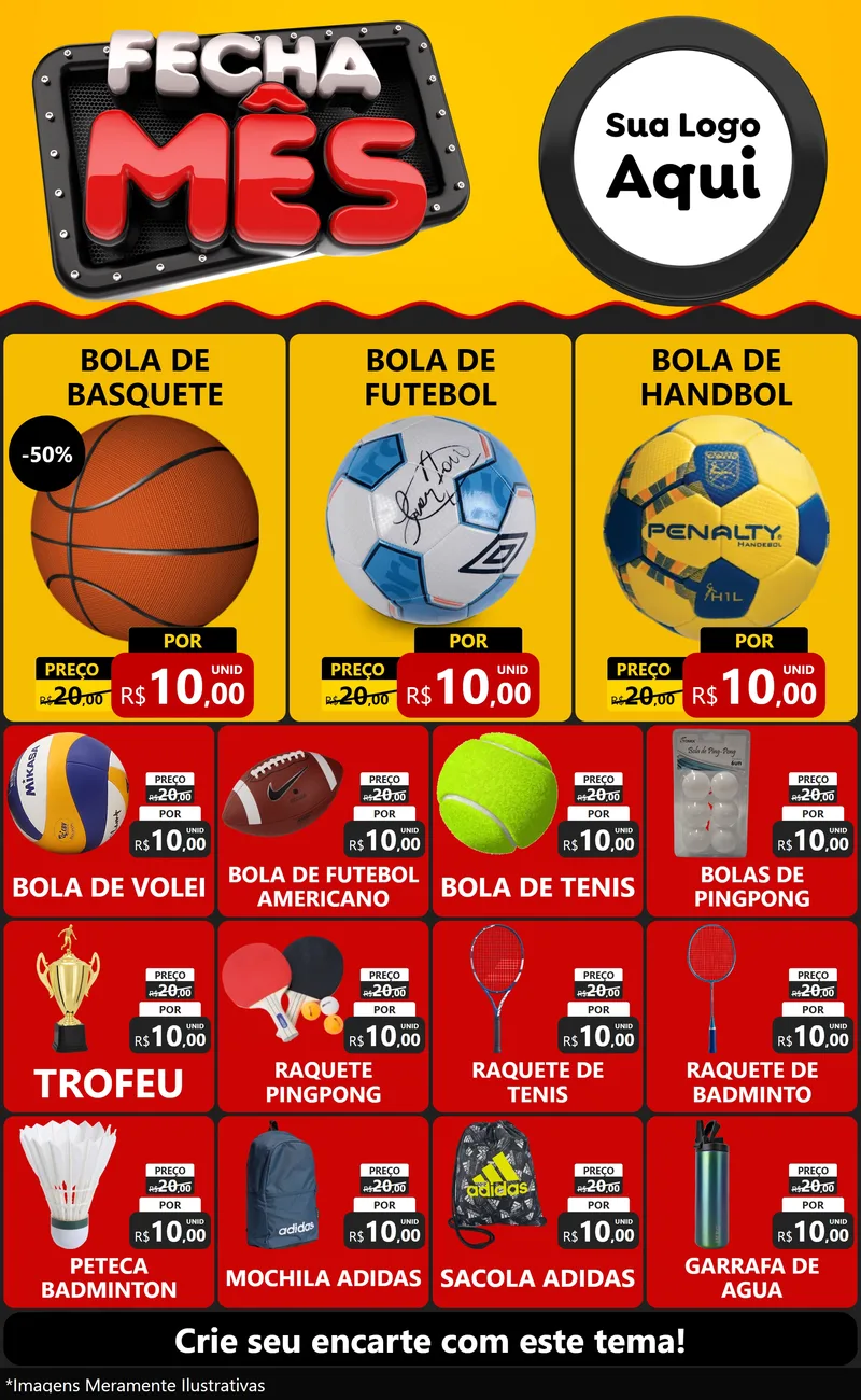 Modelo de Encarte para Encarte Grande com o tema Fecha Mês para Artigos Esportivos