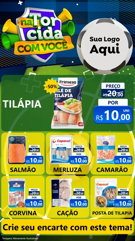 Modelo de Rede Social para Stories com o tema Na Torcida Com Você - Copa para Peixaria