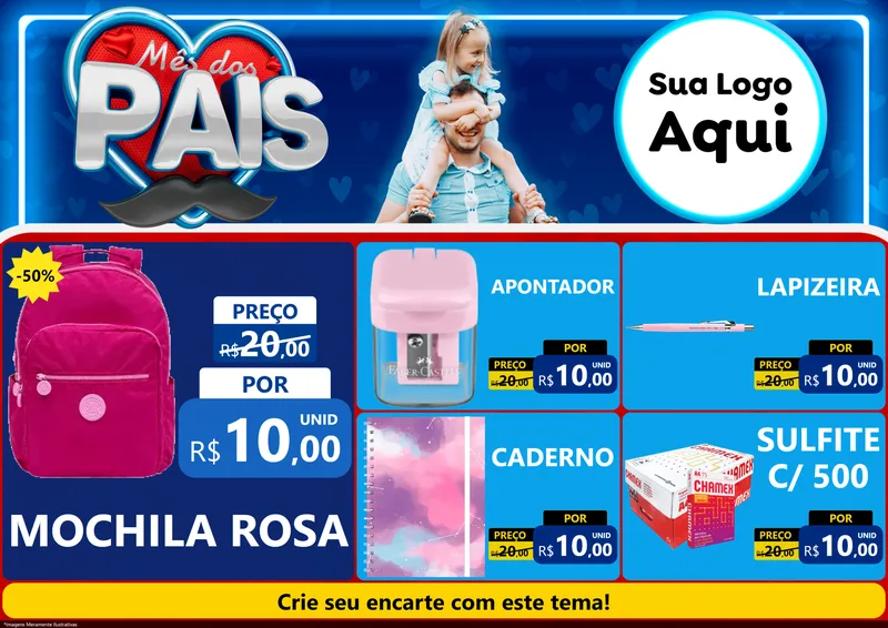 Modelo de Encarte para Encarte A4 Horizontal com o tema Mês Dos Pais para Papelaria