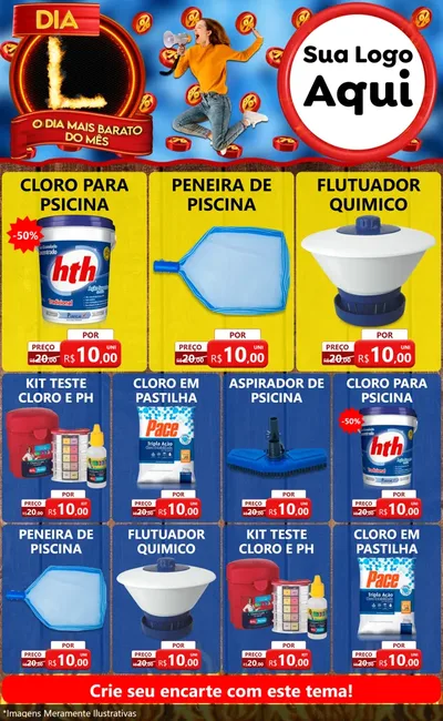 Modelo de Encarte para Encarte Grande com o tema Dia L - O Dia Mais Barato Do Mês para Produtos para Piscina