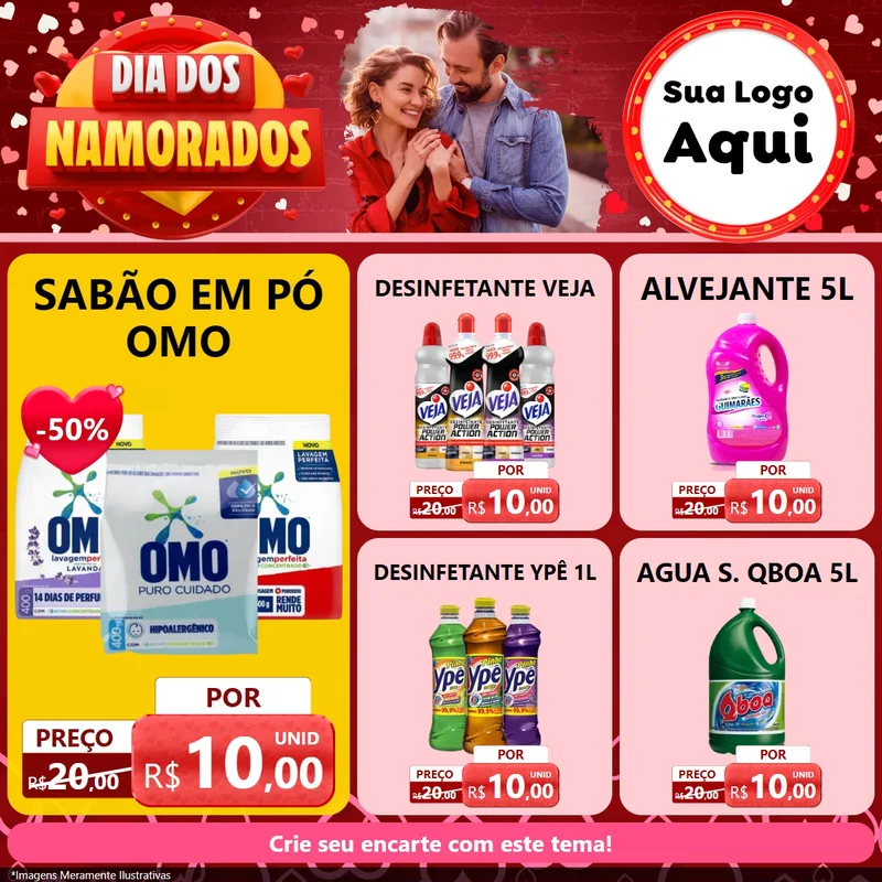 Modelo de Rede Social para Feed Facebook com o tema Dia Dos Namorados para Produtos de Limpeza