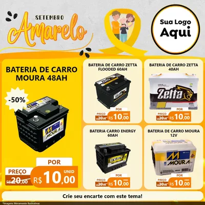 Modelo de Rede Social para Feed Facebook com o tema Setembro Amarelo para Baterias Elétricas