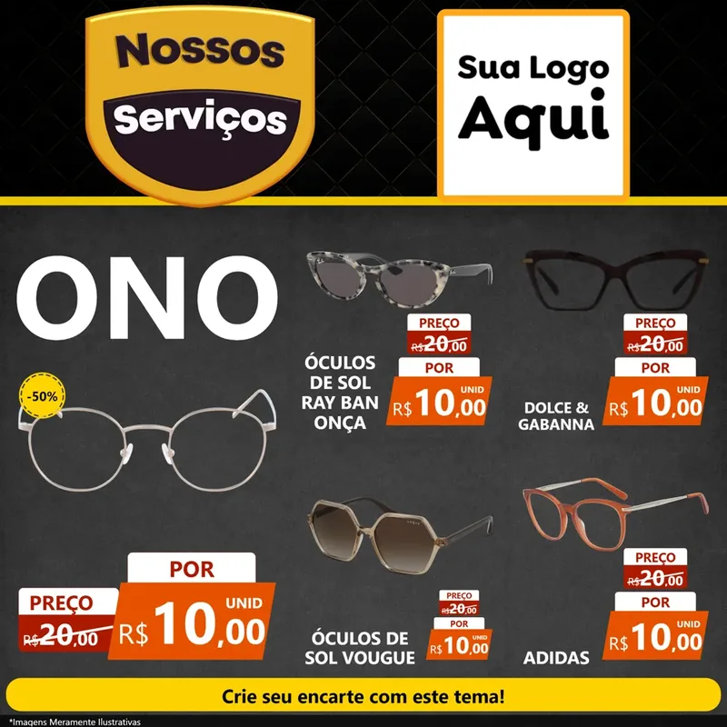 Modelo de Rede Social para Feed Facebook com o tema Nossos Serviços para Óticas