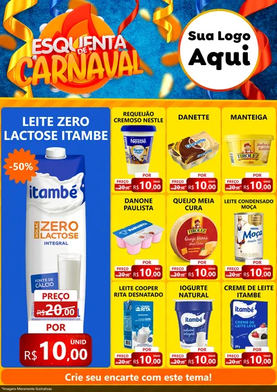 Modelo de Encarte para Encarte A4 Vertical com o tema Esquenta de Carnaval para Frios e Laticínios
