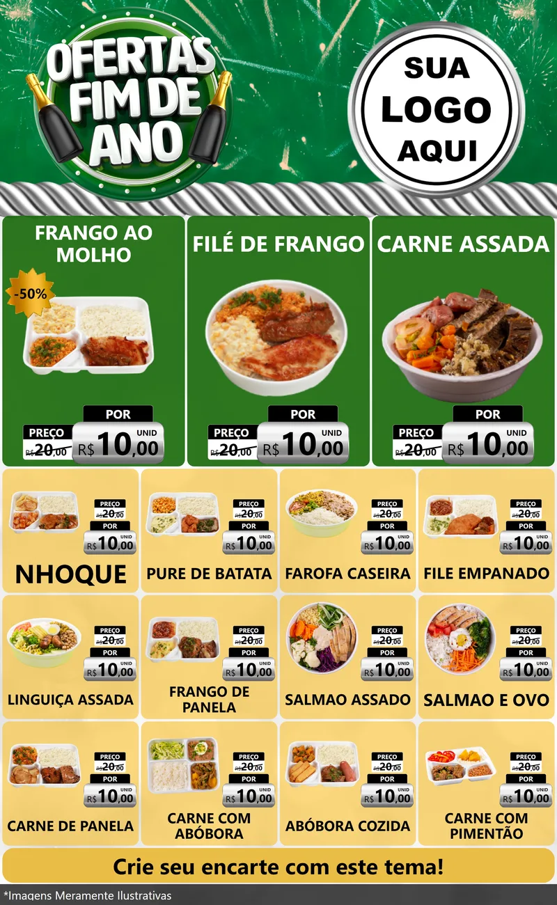 Modelo de Encarte para Encarte Grande com o tema Ofertas Fim de Ano para Restaurante
