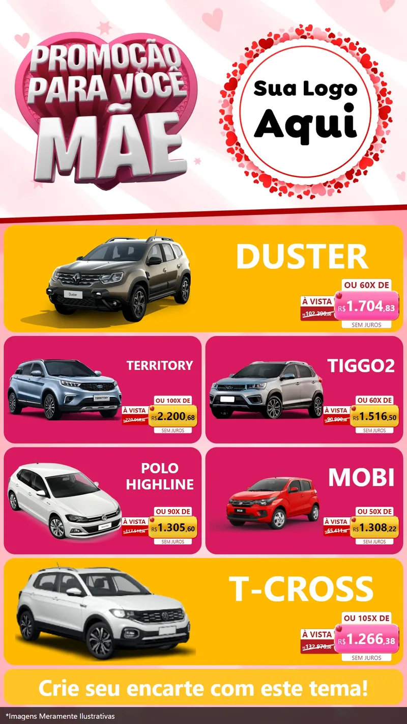 Modelo de TV para TV Vertical com o tema Promoção Para Você Mãe para Concessionaria de Carros