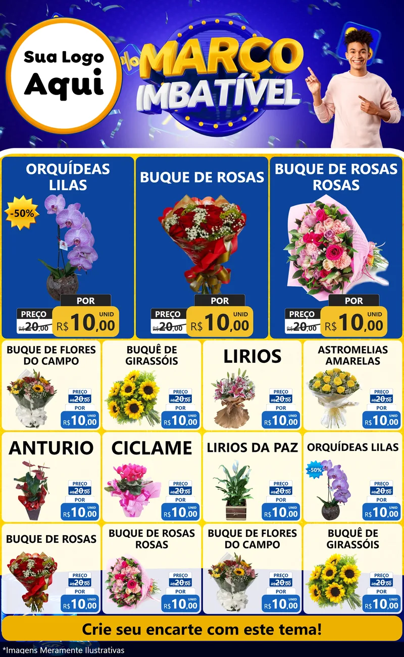 Modelo de Encarte para Encarte Grande com o tema Março Imbatível para Floricultura e jardim