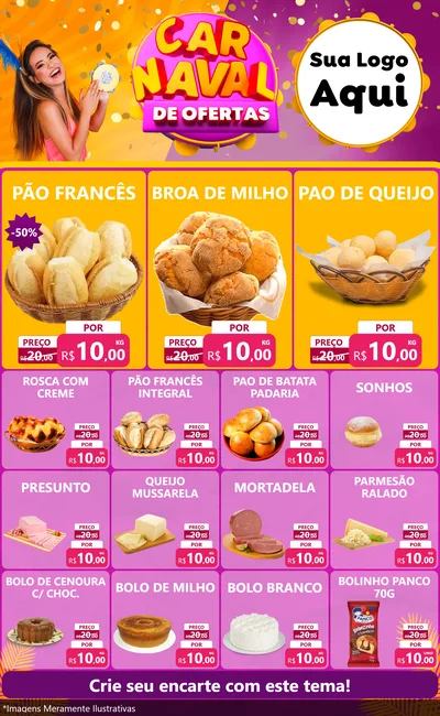 Modelo de Encarte para Encarte Grande com o tema Carnaval de Ofertas para Padaria