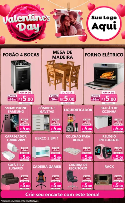 Modelo de Encarte para Encarte Grande com o tema Valentine's Day para Móveis e Eletro