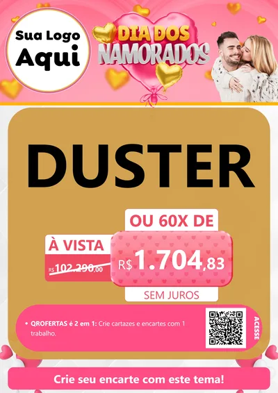 Modelo de Cartaz para Cartaz A4 Vertical com o tema Dia dos Namorados para Concessionaria de Carros