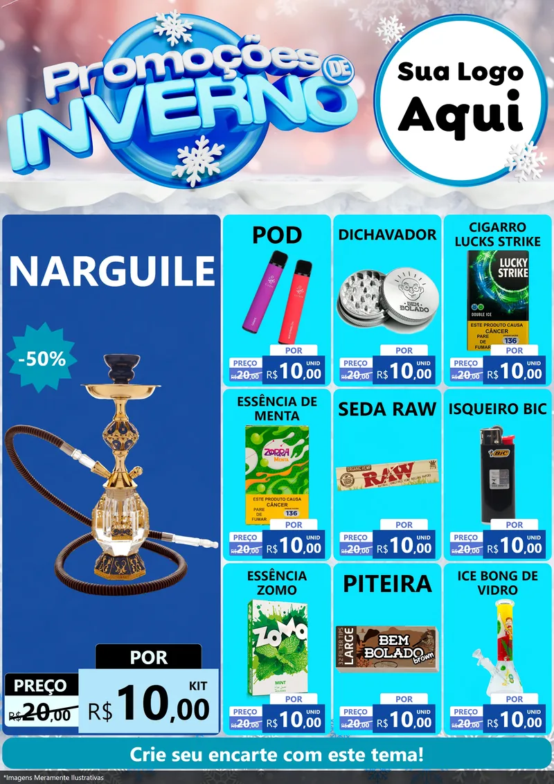 Modelo de Encarte para Encarte A4 Vertical com o tema Promoções de Inverno para Tabacaria
