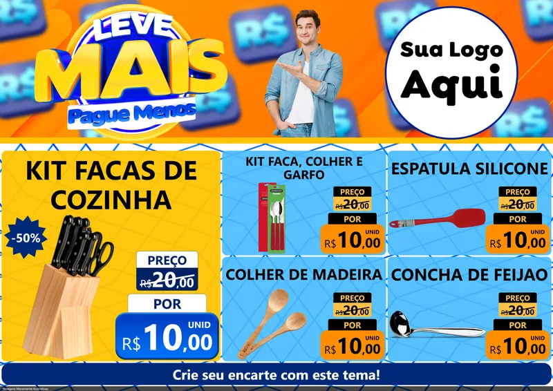 Modelo de Encarte para Encarte A4 Horizontal com o tema Leve Mais, Pague Menos para Utilidades Domésticas