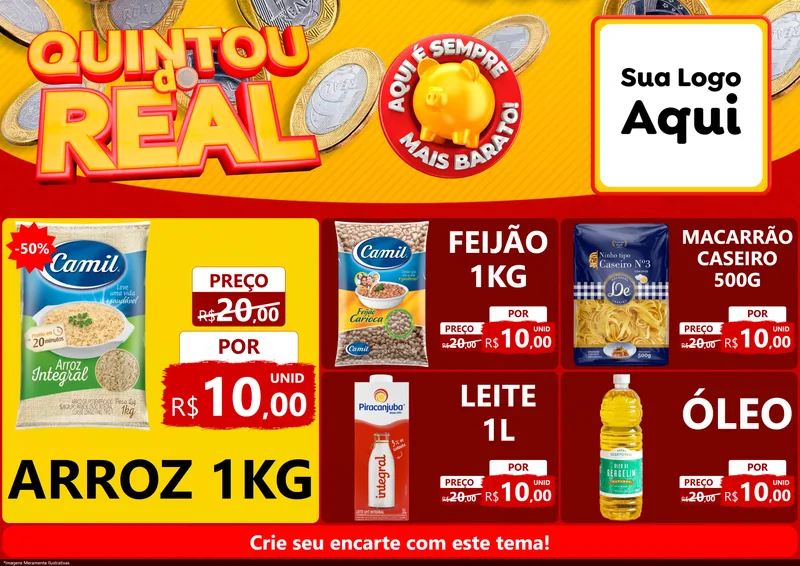 Modelo de Encarte para Encarte A4 Horizontal com o tema Quintou do Real para Supermercado