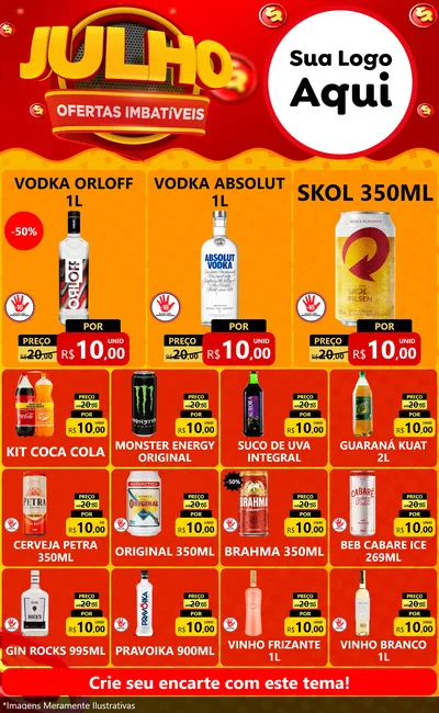 Modelo de Encarte para Encarte Grande com o tema Julho Ofertas Imbatíveis para Distribuidora de bebidas