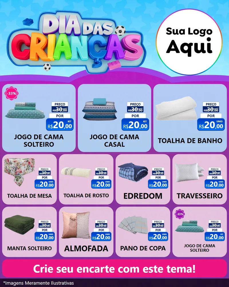 Modelo de Rede Social para Feed Instagram com o tema Dia Das Crianças para Cama, Mesa e Banho