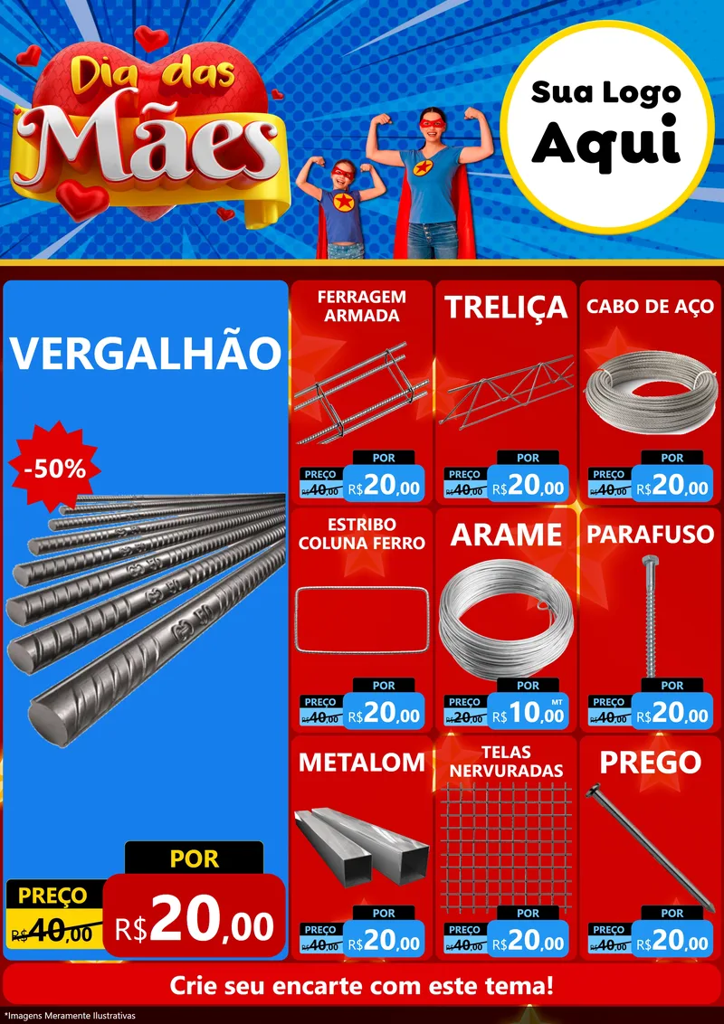 Modelo de Encarte para Encarte A4 Vertical com o tema Dia das Mães para Ferragens