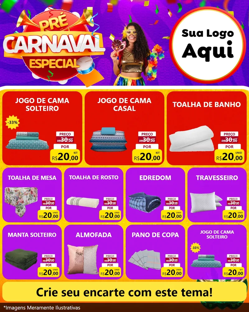 Modelo de Rede Social para Feed Instagram com o tema Pré-Carnaval Especial para Cama, Mesa e Banho