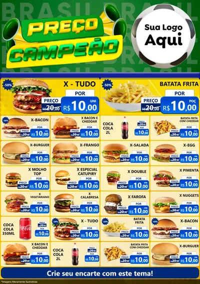 Modelo de Encarte para Encarte A4 Vertical com o tema Preço Campeão - Copa para Hamburgueria