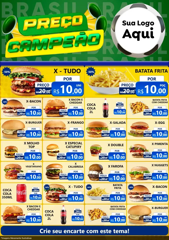 Modelo de Encarte para Encarte A4 Vertical com o tema Preço Campeão - Copa para Hamburgueria
