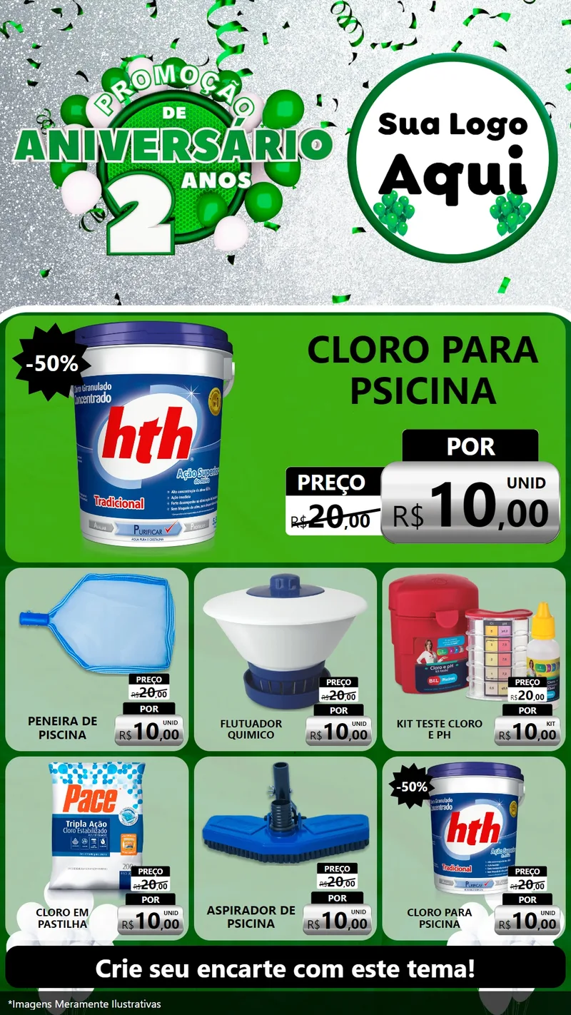 Modelo de Rede Social para Stories com o tema Promoção de Aniversário - 2 Anos para Produtos para Piscina