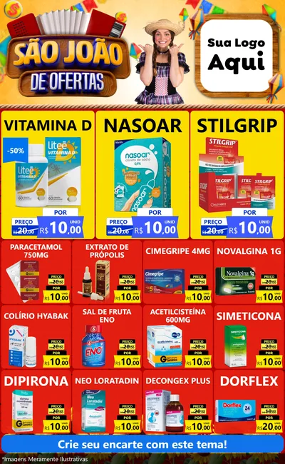 Modelo de Encarte para Encarte Grande com o tema São João de Ofertas para Farmácia