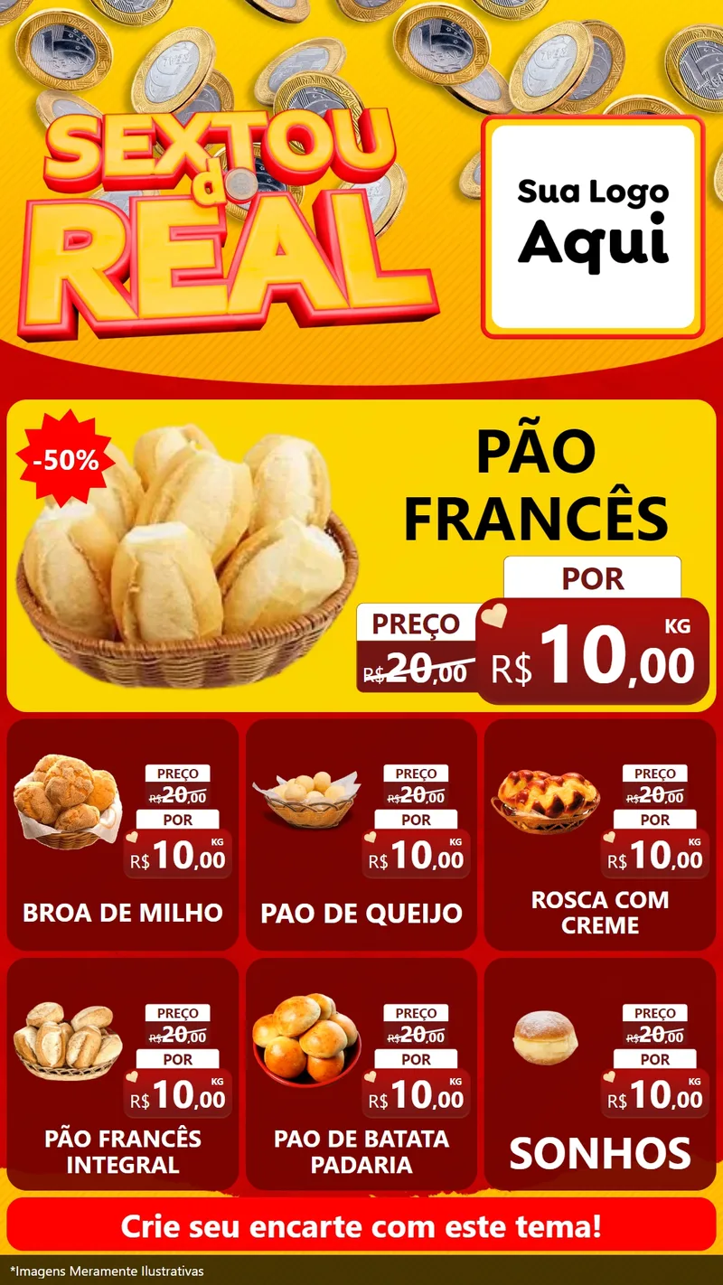 Modelo de Rede Social para Stories com o tema Sextou do Real para Padaria