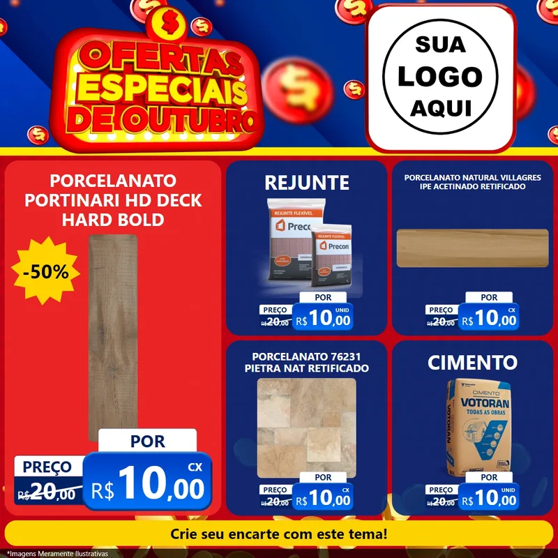 Modelo de Rede Social para Feed Facebook com o tema Ofertas Especiais de Outubro para Pisos e revestimentos