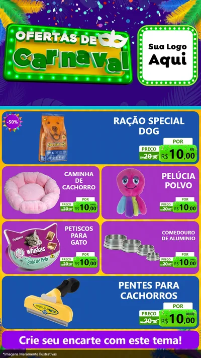 Modelo de TV para TV Vertical com o tema Ofertas de Carnaval para Pet Shop